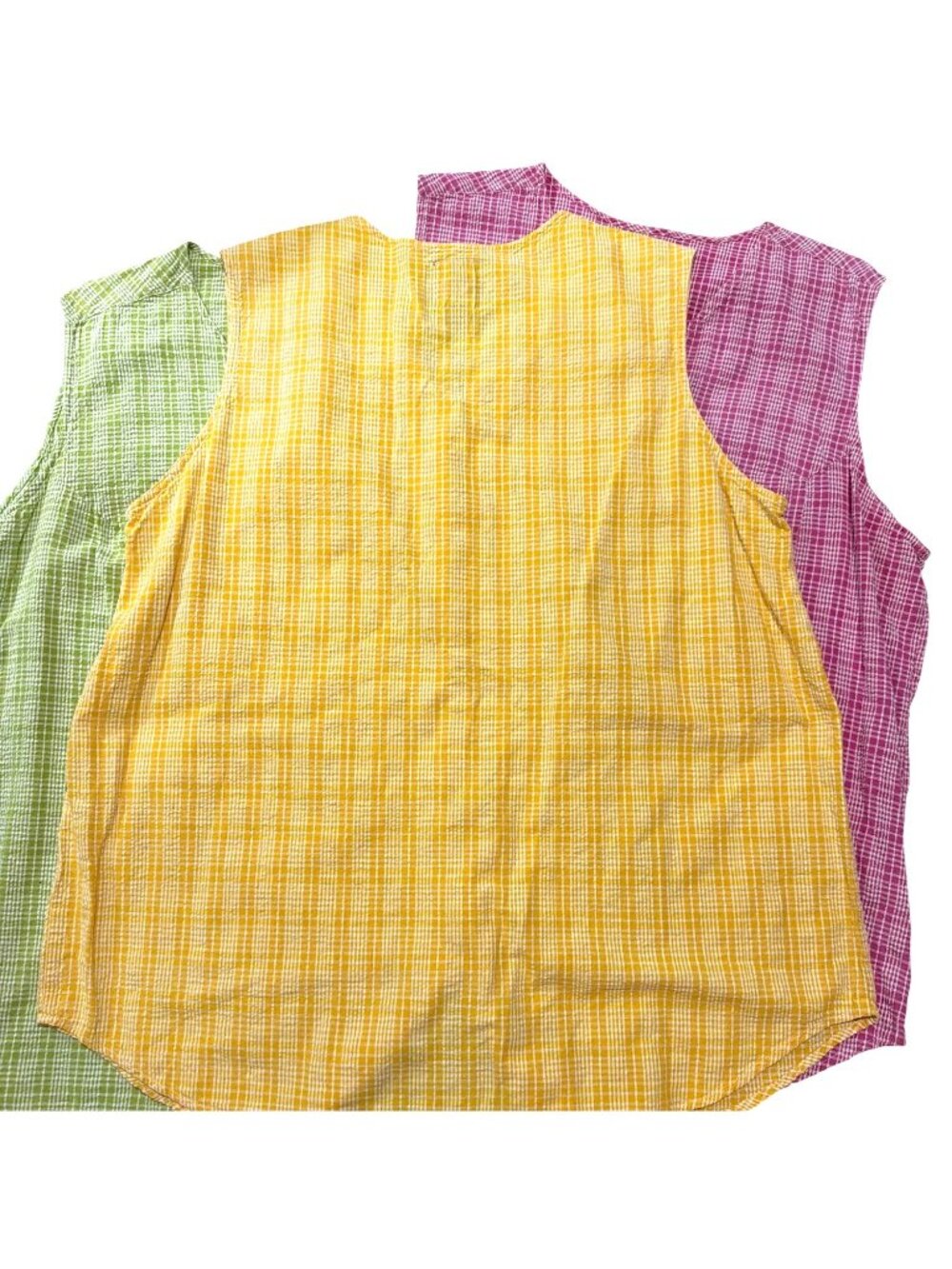 Quizz New York Womens Sleeveless Plaid Button-Down Shirts In Yellow Pink & Green - Picture 5 of 5
